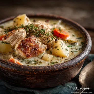 Ultimate Creamy Chicken Leek Potato Crockpot Soup Recipe Card