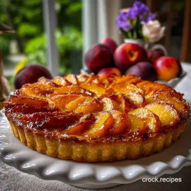 Peach Frangipane Tart: Classic French Fruit Almond Dessert Recipe Card