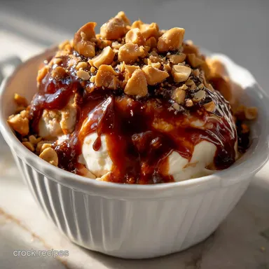Tin Roof Sundae: Homemade Fudge Peanut Crunch Recipe Card