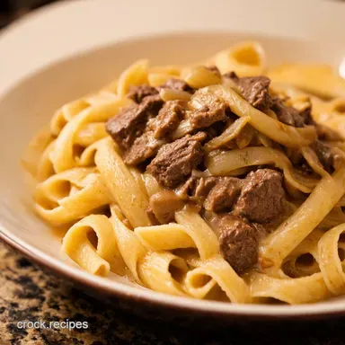 French Onion Beef and Noodles A Stroganoff Twist Recipe Card