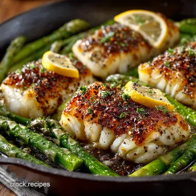 Speedy OnePan Garlic Butter Cod with Lemon Asparagus Skillet Recipe Card