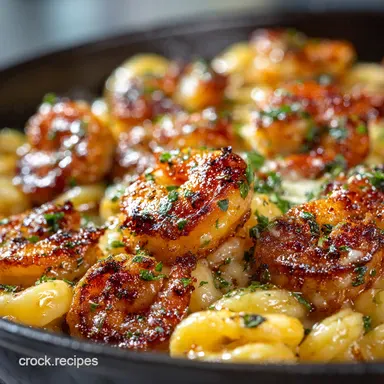 Garlic Butter Shrimp Sausage OnePan Pasta Perfection Recipe Card