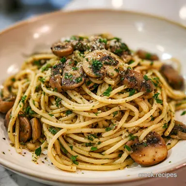 Garlic Mushroom Pasta for 4 Servings Recipe Card