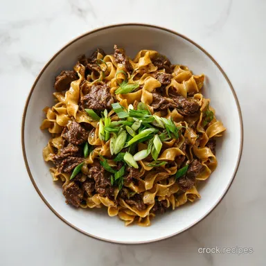 Beef and Noodles for 6 Servings Recipe Card