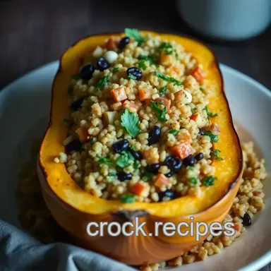 Warm & Hearty Stuffed Squash Recipe with Quinoa & Herbs Recipe Card