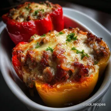 Keto Stuffed Peppers: Cheesy Beef Cauliflower Delight Recipe Card