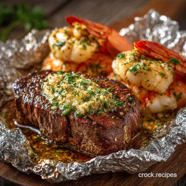 Low Carb Keto Foil Pack Meals Easy Garlic Butter Surf Turf Dinner Recipe Card