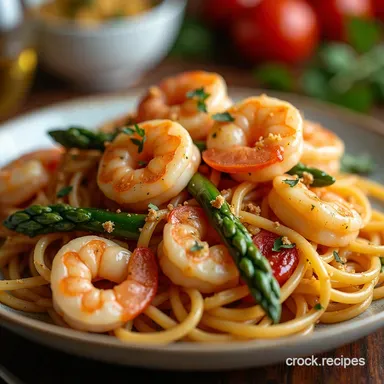 Shrimp Asparagus Sun Dried Tomato Quick Mediterranean Pasta Recipe Card