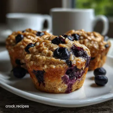 Baked Oatmeal Muffin with One Batter and Blueberries Recipe Card