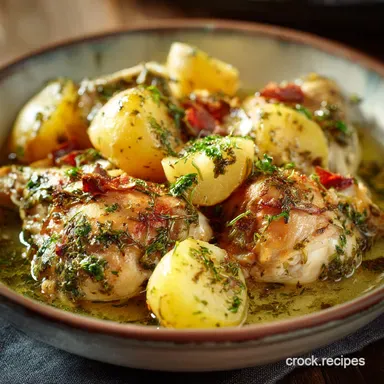 OnePot Slow Cooker Chicken with Potatoes Green Bea Easy Herb Dinner Recipe Card