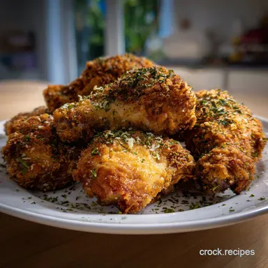 Crispy Oven Fried Chicken with Garlic and Herbs No Deep Fry Recipe Card