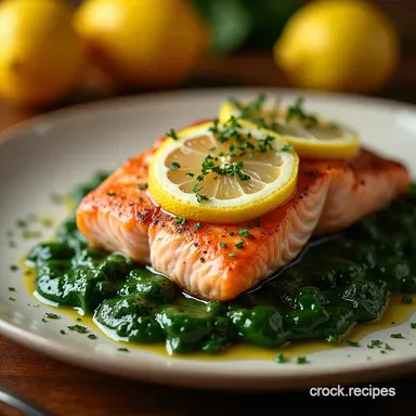Salmon with Creamy Spinach RestaurantLevel Easy Recipe Card