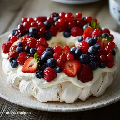 Pavlova Wreath with Berries and Cream: Baked Recipe Card