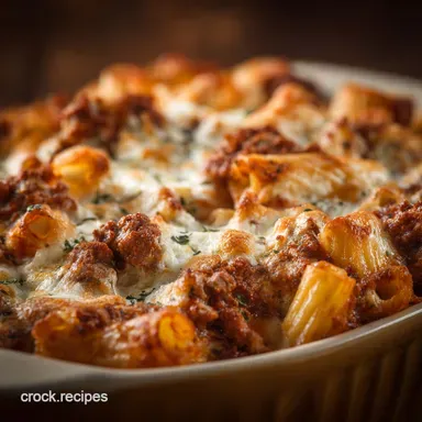 Proper Baked Ziti Casserole Rich Meat Rag&ugrave; Ricotta Mozzarella Recipe Card
