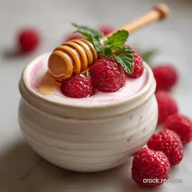 High Protein Raspberry Yogurt Smoothie with Honey Ready in Minutes - Grab And Go Breakfast Recipe Card
