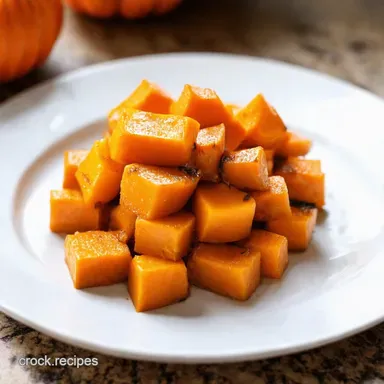 MapleCinnamon Baked Butternut Squash Cubes Easy Fall Side Recipe Card