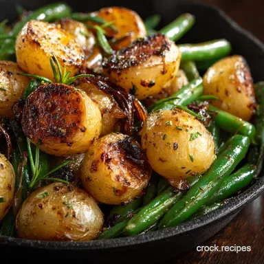 Roasted Garlic Potatoes and Green Beans Crispy, One-Pan Side Dish Recipe Card