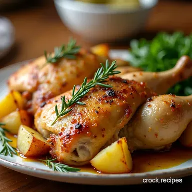 Rosemary Roasted baked chicken and potatoes recipe Crispy Easy Recipe Card