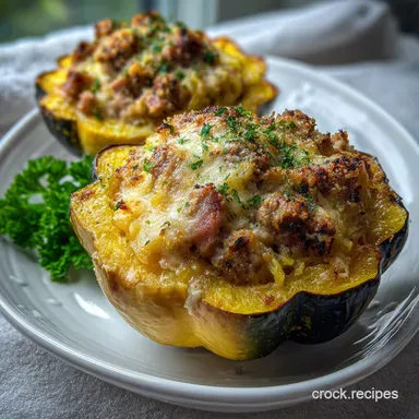 Stuffed Acorn Squash with Sausage and Savory Italian Filling Recipe Card