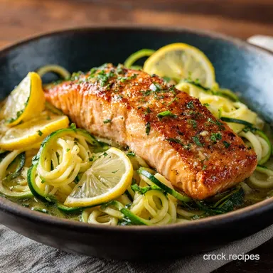 27Minute Lemon Garlic Butter Salmon with Zucchini Noodles Quick Keto Dinner Recipe Card