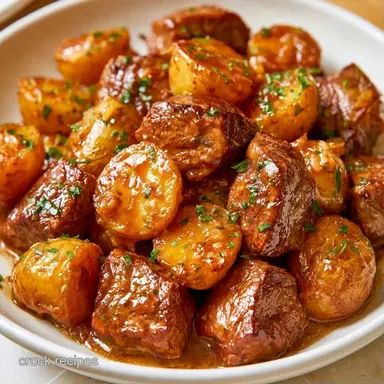 Beef and Potatoes with Garlic Butter Recipe Card