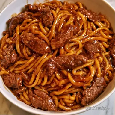Slow Cooker Beef Lo Mein for 6 Servings Recipe Card