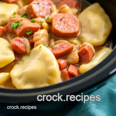 Slow Cooker Kielbasa Pierogies Comfort Food Recipe Card