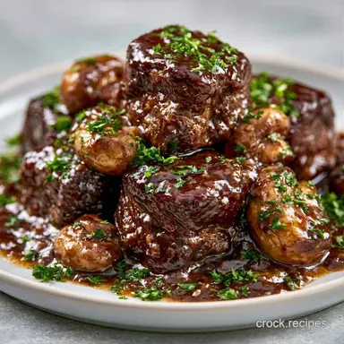 Slow Cooker Mushroom Steak Bites for 6 Recipe Card