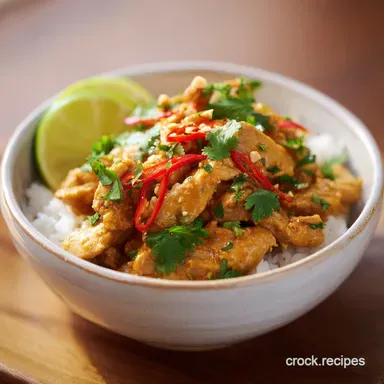 Slow Cooked Thai Peanut Chicken Crockpot Comfort Dish Recipe Card