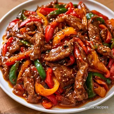 Slow Cooker Pepper Steak with Tomatoes Recipe Card