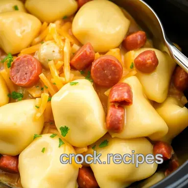 Slow Cooker Pierogi Casserole with Kielbasa Recipe Card