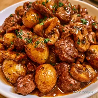 Slow Cooker Steak and Potatoes for 6 Recipe Card