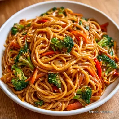 Slow Cooker Vegetable Lo Mein in 6 Hours Recipe Card