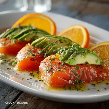 Smoked salmon with orange dressing and avocado: The 15-Minute Gourmet Starter Recipe Card