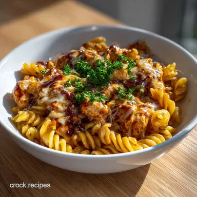 BBQ Chicken Pasta Creamy Cheesy Smoky: One Pot Dinner Magic Recipe Card