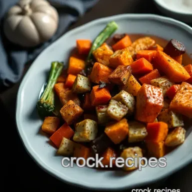 Spiced Autumn Root Vegetable Roast with Maple-Balsamic Glaze presentation