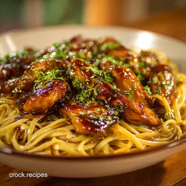 Sticky Slow Cooker Honey Garlic Chicken Noodles The Weeknight Win Recipe Card