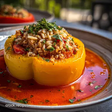 Stuffed Bell Pepper Soup with Ground Turkey and Rice: Hearty Comfort Food Recipe Card