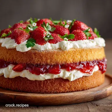 Strawberry Cake: Light Victoria Sponge Layer Cake with Cream Recipe Card