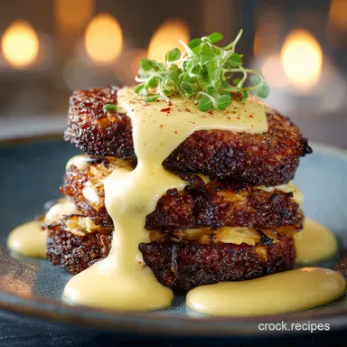Black Pudding Stack: Mustard Hollandaise Crispy Rosti Recipe Card