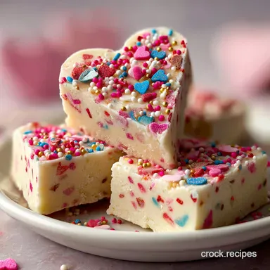 Amazing Valentine Sugar Cookie Fudge for Sharing with Sprinkles - No-Bake Recipe Card