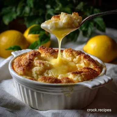 Vintage Lemon Pudding Cake Cobbler Dessert Recipe with Fresh Lemon Recipe Card