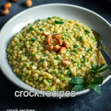 Deliciously Easy Watercress Pearl Barley Risotto with Brown Butter Hazelnuts Recipe Card