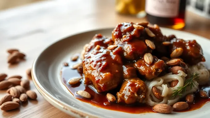 Sticky Chicken with Sherry and Almonds