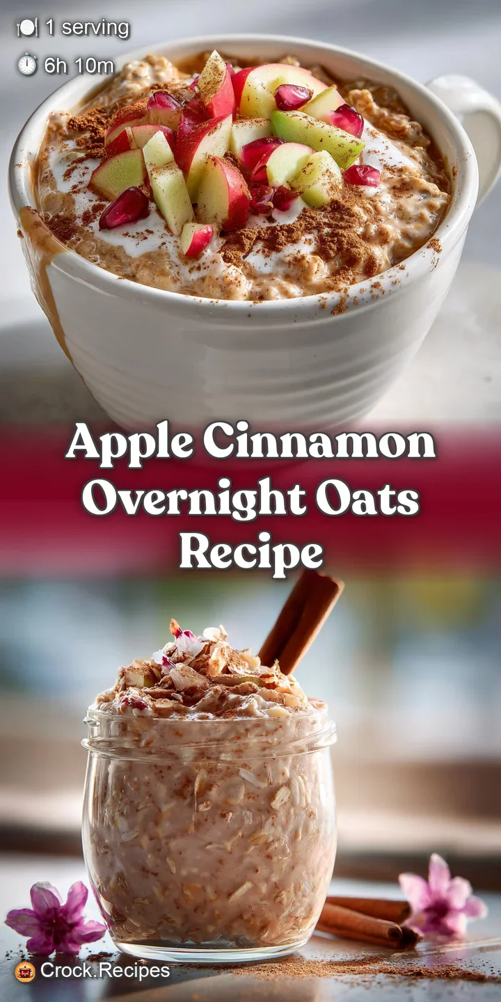 Close-up of creamy overnight oats with tender apple pieces and a sprinkle of cinnamon, hinting at a cool, refreshing break...