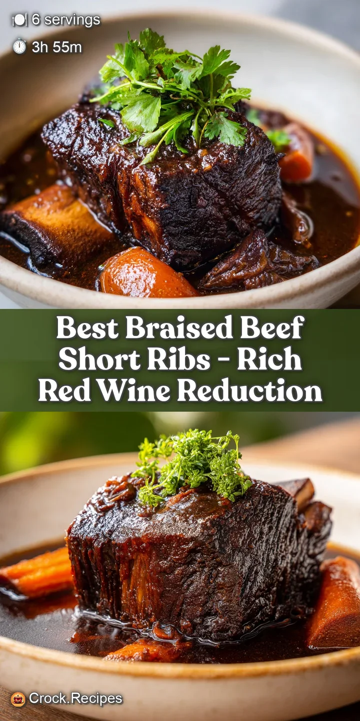 Close-up of deeply browned, melt-in-your-mouth beef short ribs, coated in a savory sauce, promising a delicious bite.