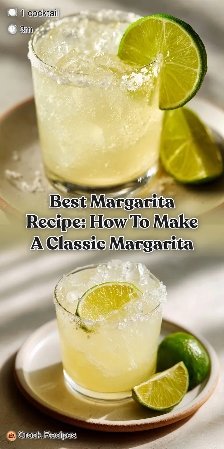 Close-up of a frosty margarita with coarse salt clinging to the glass. A wedge of juicy lime adds bright color and invites...