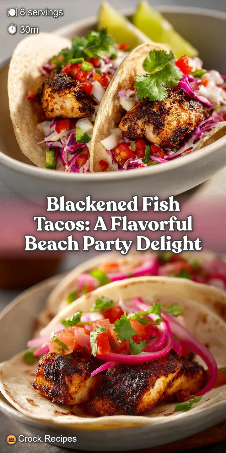 Close-up of a blackened fish taco showing flaky, spiced fish, crisp cabbage, and a drizzle of creamy sauce, all nestled in...