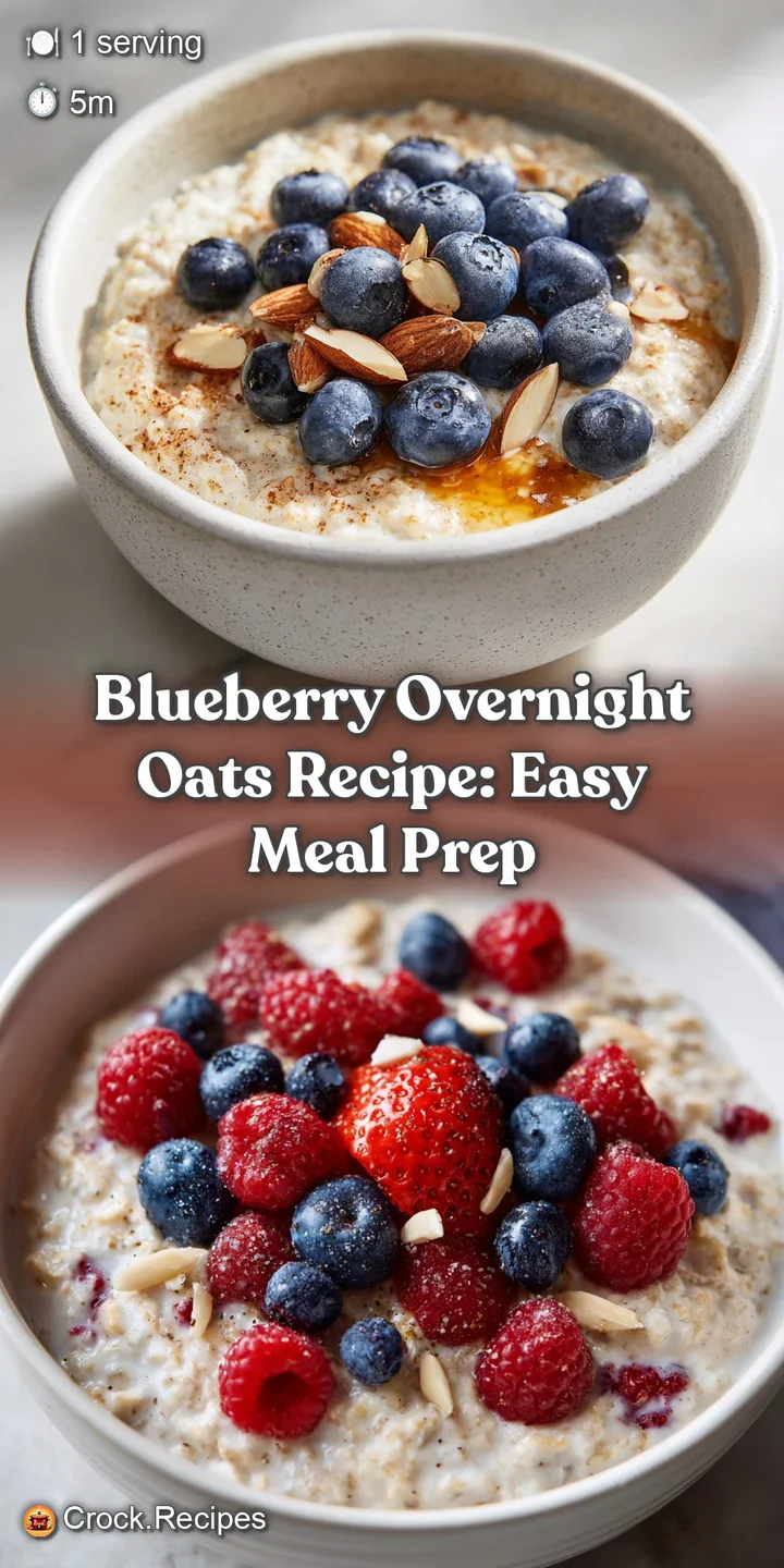 Close-up of creamy overnight oats, showcasing plump blueberries and the glistening texture of chia seeds in a breakfast pa...