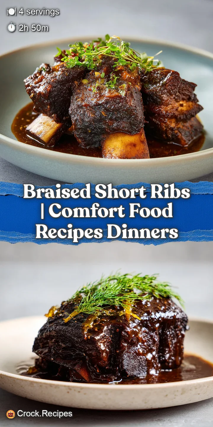 Close-up of succulent, braised short rib meat falling apart, coated in a savory, deeply colored jus.